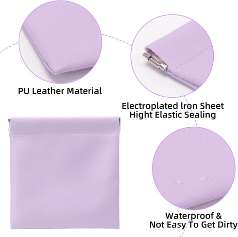 Snap Closure Organizer Pouch, 4pcs Pocket Cosmetic Bag For Women Portable Waterproof Leather No Zipper Self-Closing Travel Storage Bag Mini Pu Lea...