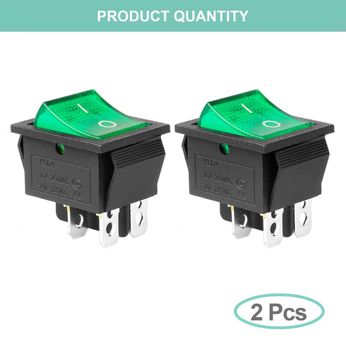 QTEATAK KCD4 2Pcs DC 12V-24V 30A DPST 4-Pin 2 Position ON/Off Boat Rocker Toggle Switch with Green LED Light (Only for DC12-24V)...