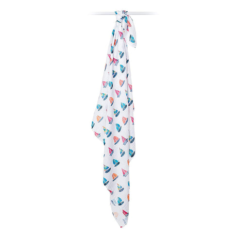 lulujo Baby 100% Cotton Muslin Swaddle Blanket, 47 x 47-Inches, Sailboat...