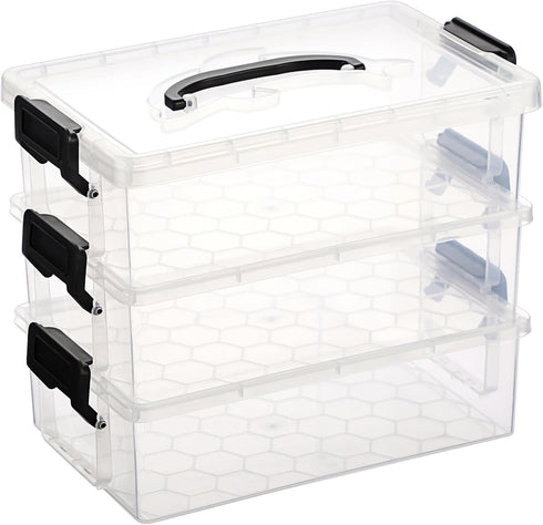 BTSKY 3 Layers Cute Dolphin Clear Plastic Pencil Box - Multipurpose Pencil Case Craft Storage Containers with Lid & Handle, Easy Carry & Stack Cra...
