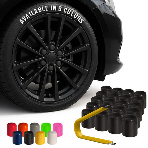 ColorLugs Vinyl Lug Nut Cover | Black | Flexible Fit Wheel Lug Nut Cap | Fits 21-23 mm | Pack of 25 | Includes Deluxe Extractor | Made in The USA...