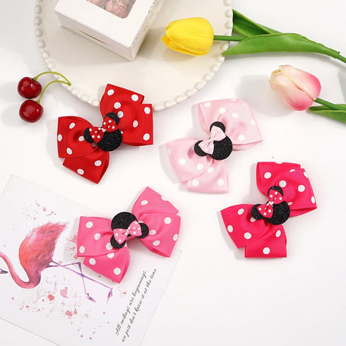 3 Pairs Red White Mouse Ears Hair Bows Clips Hair Bow Cute Mice Ears Toddler Hair Accessories for Women Girls for Birthday Party Favor Halloween C...