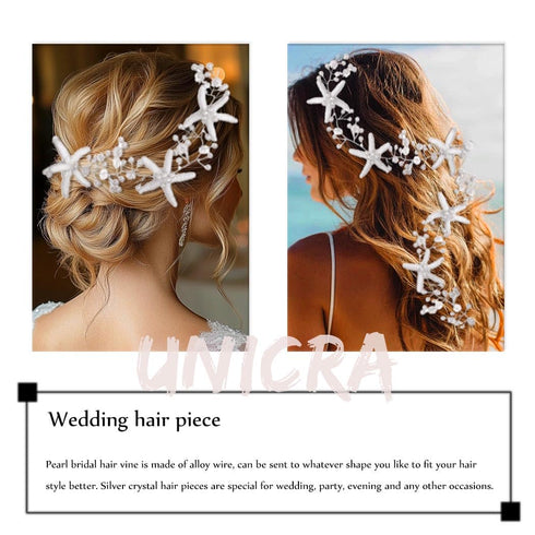 Unicra Starfish Bride Wedding Hair Vine Pearl Bridal Headband Headpiece Beach Wedding Hair Accessories for Women and Girls (A Silver)...