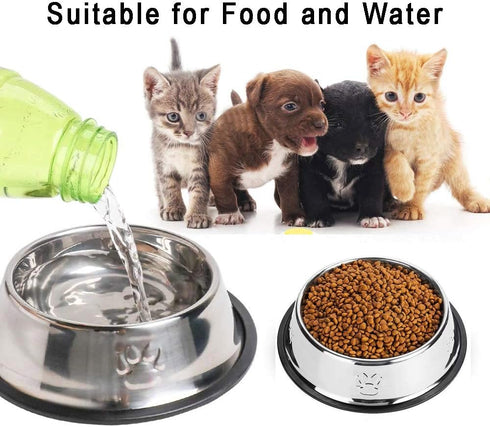 Stainless Steel Cat Bowl, 4 Pack Metal Dog Bowls for Food and Water, Non-Slip Pet Feeding Dish Bowl with Rubber Base for Cats Puppy Small Medium D...