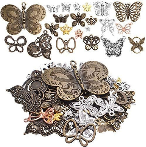 100g Mixed Butterfly Charms Vintage Fly Insect Pendant Charms for Necklace Bracelet Jewelry Making Crafting...
