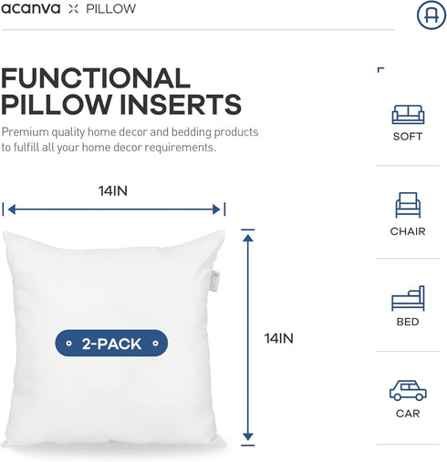Acanva Premium Throw Pillow Inserts with Microfiber Filled, Lumbar Support Decorative Stuffer for Sofa Bed Couch & Chairs, 14x14, 2 Count, White...