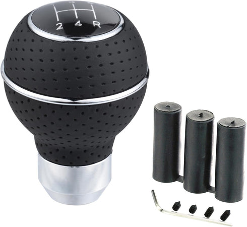 Abfer Manual Shifter Knob Car Leather Gear Head Stick Shift Knobs 5 Speed Fit Most Vehicle Truck, Silver...