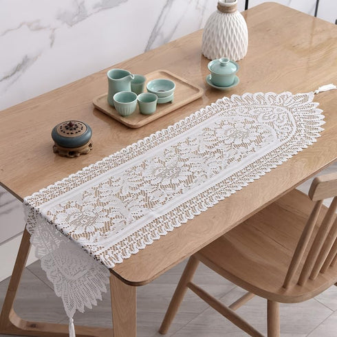 Tinsow 2 Pack Cotton Crochet Lace Rectangular Table Runner Dresser Scarf Doilies (Style A-2)...