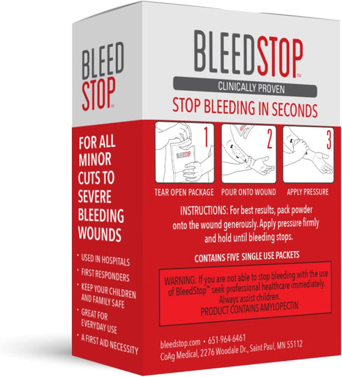 BleedStop™ First Aid Powder for Blood Clotting, Trauma Kit, Blood Thinner Patients, Camping Safety, and Survival Equipment for Moderate to Severe ...