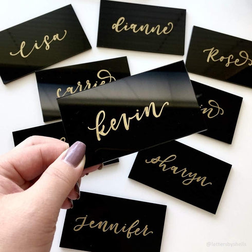 UNIQOOO Black Acrylic Rectangle Place Cards for Wedding, Perfect for Dinner Parties, Table Numbers, Guest Name, Food Signs and Special Event Decor...