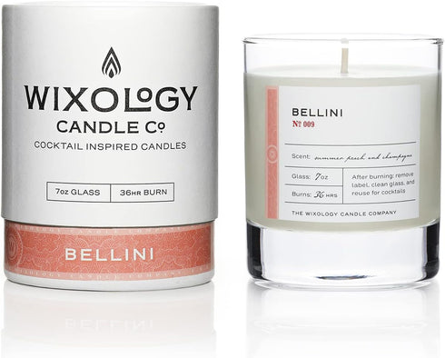 Wixology Cocktail Inspired Peach Bellini Soy Candle - Peach and Champagne Scented Candle in Reusable Rocks Glass - Made in Kentucky - 7 oz...