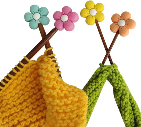 5Pcs Colorful Flower Knitting Needle Stoppers- Needle Point Protectors-Silicone Stitch Stoppers -Knitting Accessories and Gadgets -Knitting Gifts...