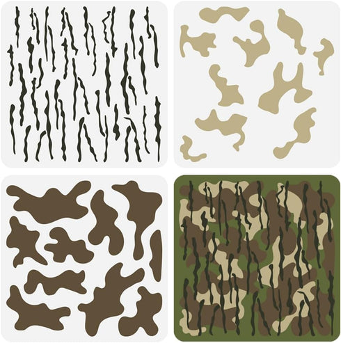 FINGERINSPIRE 3 Pcs Layered Camo Stencils 11.8x11.8 inch Camo Painting Stencil Plastic Camouflage Pattern Stencil Digital Camo Paint Stencils Reus...