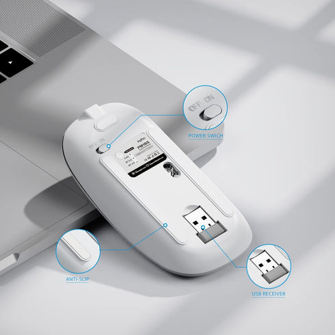 INPHIC Bluetooth Mouse, Slim Silent Rechargeable Wireless Mouse (Tri-Mode: BT 5.0/4.0+2.4G), 1600DPI Portable Mouse for MacBook Laptop Android Tab...