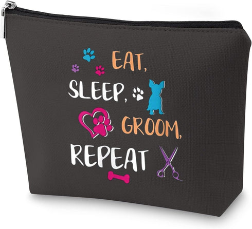 Dog Groomer Gift Pet Grooming Makeup Bag Eat Sleep Groom Repeat for Dog Stylist Dog Salon Gift (Sleep Groom BAG)...