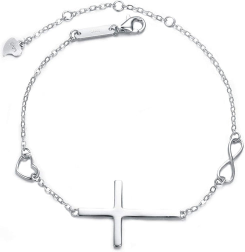 EVER FAITH Cross Bracelet 925 Sterling Silver Religious Classic Heart Infinity Charm Bracelets Adjustable Chain Birthday/Mothers Day/Valentines/Ch...