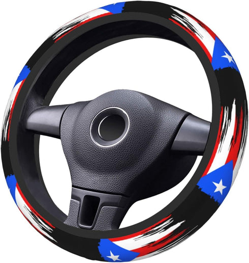 Puerto Rico Flag Steering Wheel Cover for Men Women Anti-Slip Elastic Thickened Steering Wheel Cover Universal Fit 15 Inch...
