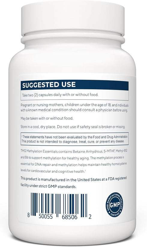 TMG Methylation Essentials (Trimethylglycine), 120 Capsules...