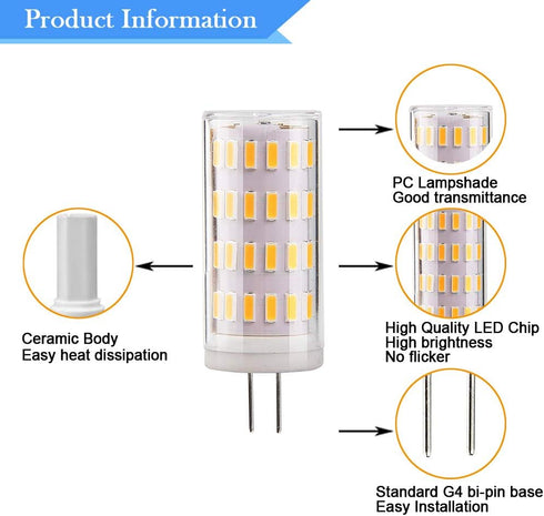 G4 Led Bulb 12V 5W, G4 T3 JC Bi-Pin Base Light Bulb Lamps, 40W Halogen Bulb Equivalent, AC/DC 12V Volt Low Voltage Warm White 3000K, Not-Dimmable,...