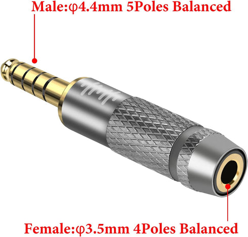 Geekria 4.4mm Male to 3.5mm Balanced Female Headphones Adapter for 3.5mm 4-Pole Cable Connected to Balanced 4.4mm Player Device, Aluminum Alloy Co...