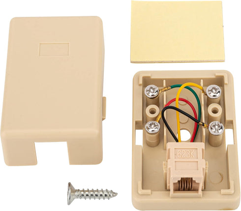 Phone Jack Surface Mount Single Port Telephone Jack Box 4 Screw Terminals to 1 RJ11 6P4C Female 2pack Ivory...