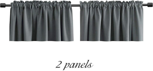 DONREN Medium Grey Valance -Basement Valances for Small Window with Rod Pocket (2 Panels,42 by 12 Inch)...
