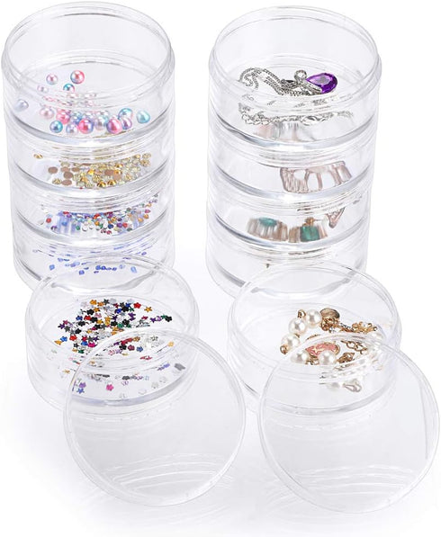 Hipiwe 2 Packs 5 Slot Clear Plastic Round Storage Jars - Art Craft Accessory Organizer Box Jewelry Beads Sewing Pills Container Holder for Storage...