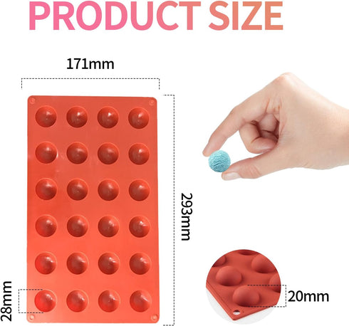 Circle Silicone Mold Chocolate Mini 24-Cavity Semi Sphere Silicone Molds Non-Stick, Half Sphere Silicone Baking molds for Candy and chocolate, BPA...