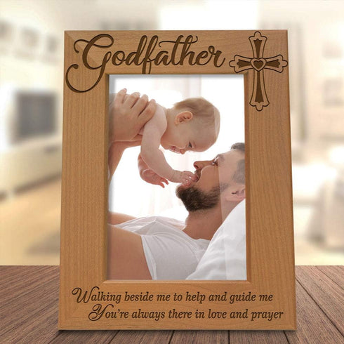 KATE POSH Godfather Engraved Natural Wood Picture Frame, Cross Decor, Baptism Gifts, Religious Catholic Gifts (5" x 7" Vertical)...