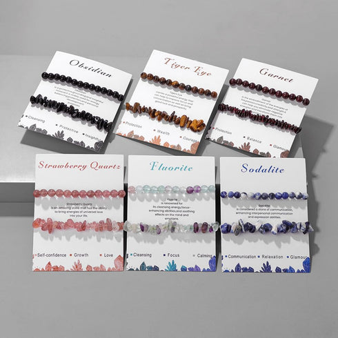 2PCS Healing Crystal Stone Bracelets for Women Men Irregular Chip Amethyst Pink Black Obsidian Tiger Eye Stretch Bracelet Chakra Beaded Gemstone B...