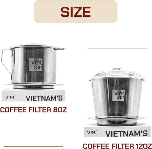 VIXI Vietnamese Coffee Filter: 8 oz, Vietnamese Phin Maker, Asian Coffee Dripper, Perfect Cup of Phin Coffee, Stainless Steel, Gravity Insert, Reu...