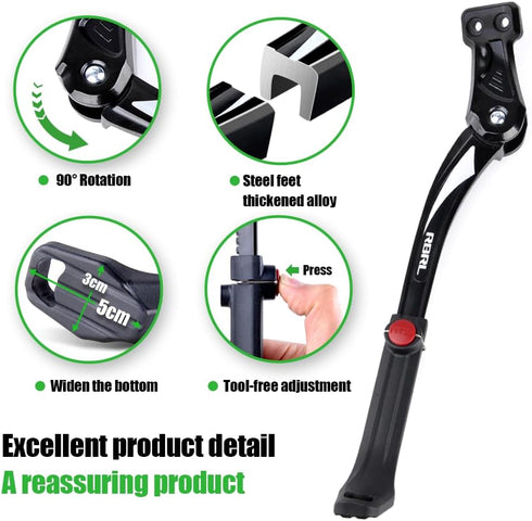 RBRL Bike Kickstand 18mm Hole Spacing, Bike Stand Aluminium Alloy Adjustable Bicycle Kickstand, Rear Side Bicycle Kick Stand for 24''-29'' Mountai...