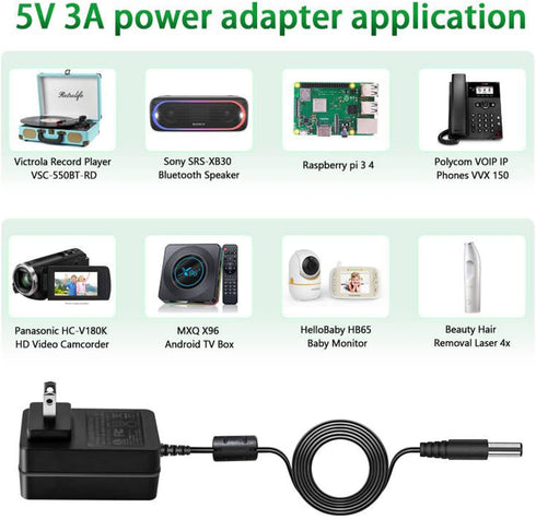 5V 3A DC Power Supply, 5 Volts 2A 1.5A 1A AC Power Adapter Charger, fit for 5Vdc Graco Baby Swing, Hello Baby Monitor, Sony Bluetooth Speaker Powe...