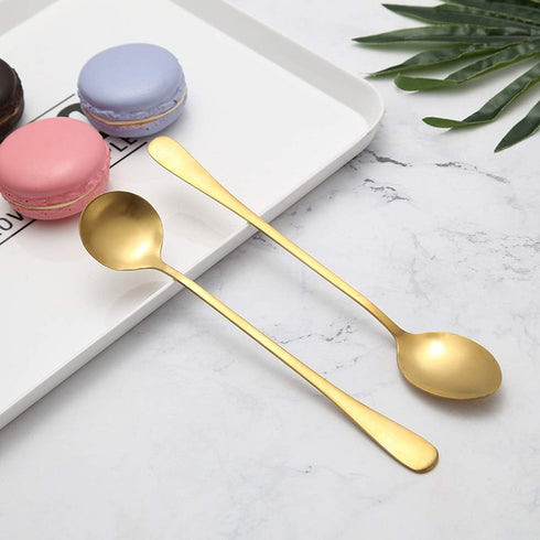 6 Pcs Coffee Spoons Stainless Steel Tea Spoons Round Dessert Spoons Long Handle Spoons for Hot Chocolate Ice Tea Latte Dessert Espresso Golden...