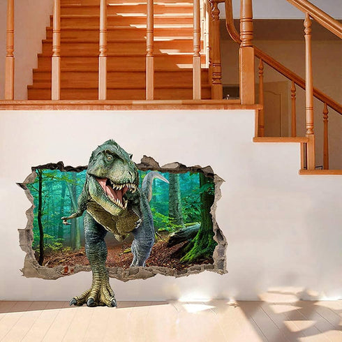 Supzone Dinosaur Wall Stickers Broken 3D Decorative Wall Decals Removable Boys Bedroom Baby Nursery Childrens Wall Decor...