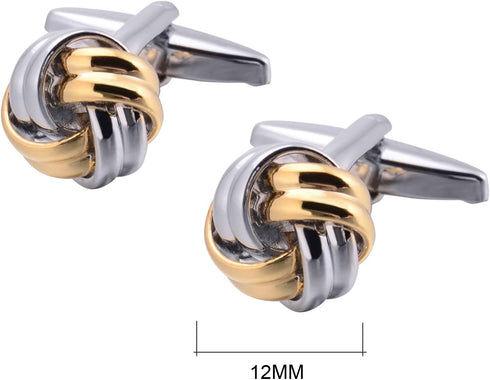 2 Tone Gold & Sliver Knot Cuff Links for French Tuxedo Shirt Stainless Steel Metal Shirt Cufflinks In Gift Box for Anniversary...
