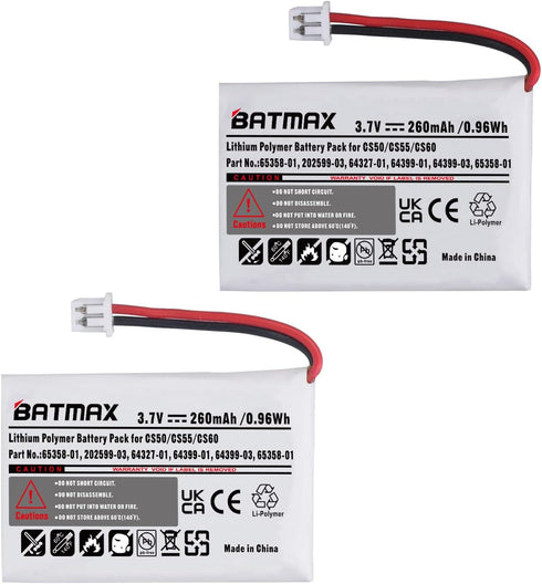 Batmax 2X CS-50 CS-55 65358-01 Battery for Plantronics C052, CS60, CS55, CS351, CS361, CS510, CS520, W710, W720 64327-01 64399-01 65358-01 PL-6439...