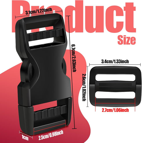 YGDZ Buckles 1", Buckles for Straps 1 inch 5 PCS, 10PCS Tri-Glide Slide Set, Plastic Quick Side Release Buckles Heavy Duty Dual Adjustable Strap C...