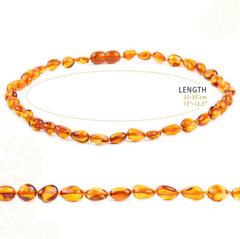 Amber Necklace - 100% Authentic Amber (Rich Honey, 13.5 inches), Certified Amber Necklace with Safety Clasp and Knotted Beads...