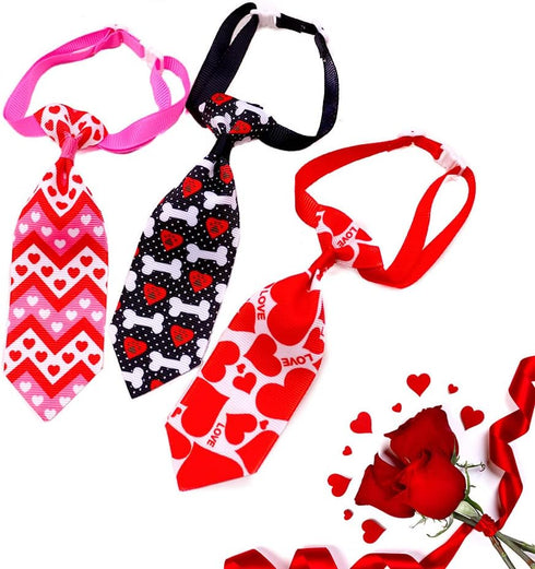18pcs Valentines Day Dog Neck Ties, Bulk Adjustable Pink Red Small Dog Collar Ties, Valentines Day Love Rose Kiss Pattern Dog Ties for Holiday Dog...