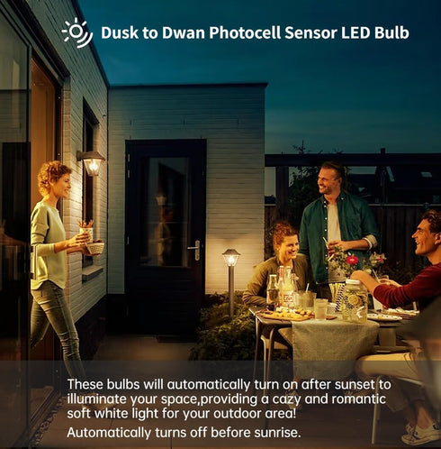 4 Pack Dusk to Dawn Light Bulbs Outdoor, 2700K Warm White 1100LM,Sensor A19 LED Light Bulb, Auto on/Off Photocell Automatic for Indoor & Outdoor L...