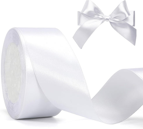 jijAcraft White Ribbon 1-1/2 Inch x 25 Yards Satin Gift Ribbon, White Polyester Satin Ribbon Holiday Ribbon for Present Package, Wedding Gift Wrap...