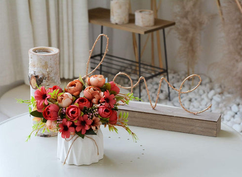 Artificial Flowers Fake Flowers Silk Rose Bouquets Decoration with Ceramics Vase for Table Home Office Wedding (Red Bud)...