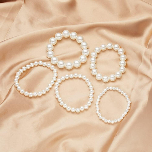 YangQian Layered Pearl Stretch Bracelets Set for Women Stackable Bracelets for Girls Multi Layer costume Pearl Bracelet Wedding Bracelets for Brid...