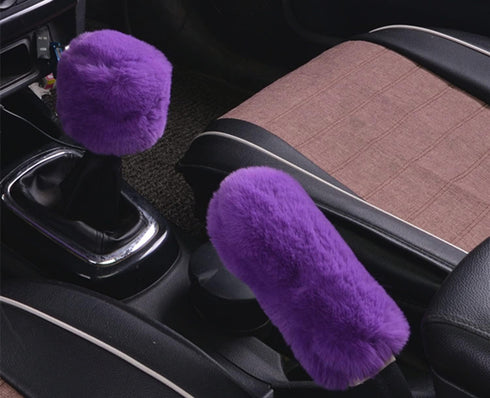 Dotesy 4 Pcs/Set Fluffy Faux Wool Car Steering Wheel Cover & Furry Auto Center Console Cover & Gear Shift Knob Cover & Handbrake Cover Universal W...