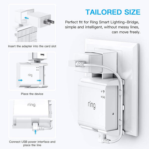 Outlet Installation of Ring Bridge, No Drilling and Space-Saving Wall Mount Bracket, with Short Cable for Ring Smart Lighting Bridge...