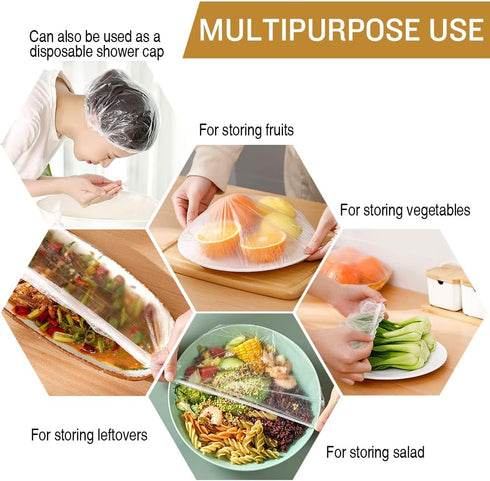 200PCS Plastic Bowl Covers Reusable, Elastic Food Storage Cover Stretch Plastic Wrap for Food, Bowl Covers for Bread Proofing, Food Cover for Fami...