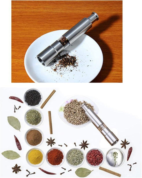 Salt and Pepper Grinder Set of 2,Stainless Steel Push Button Grinder Modern Design Thumb Grinder, for Black Pepper, Sea Salt and Himalayan Salt, S...