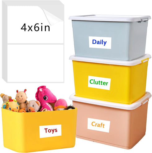 150 Pcs Labels for Storage Bins, 6 X 4 Inch Removable Labels for Storage Bins, Tear Resistant No Residue Storage Bin Labels, Matte White Blank Box...