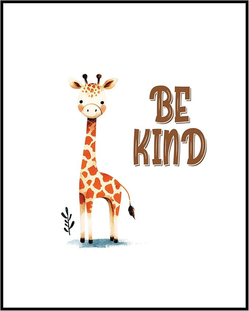 Posterizer 1 pcs-be kind-cute giraffe quote-Kids Room Art-Motivational & Inspirational Art-Gift for Daughter, Son, Kids-decor for nursery toddlers...